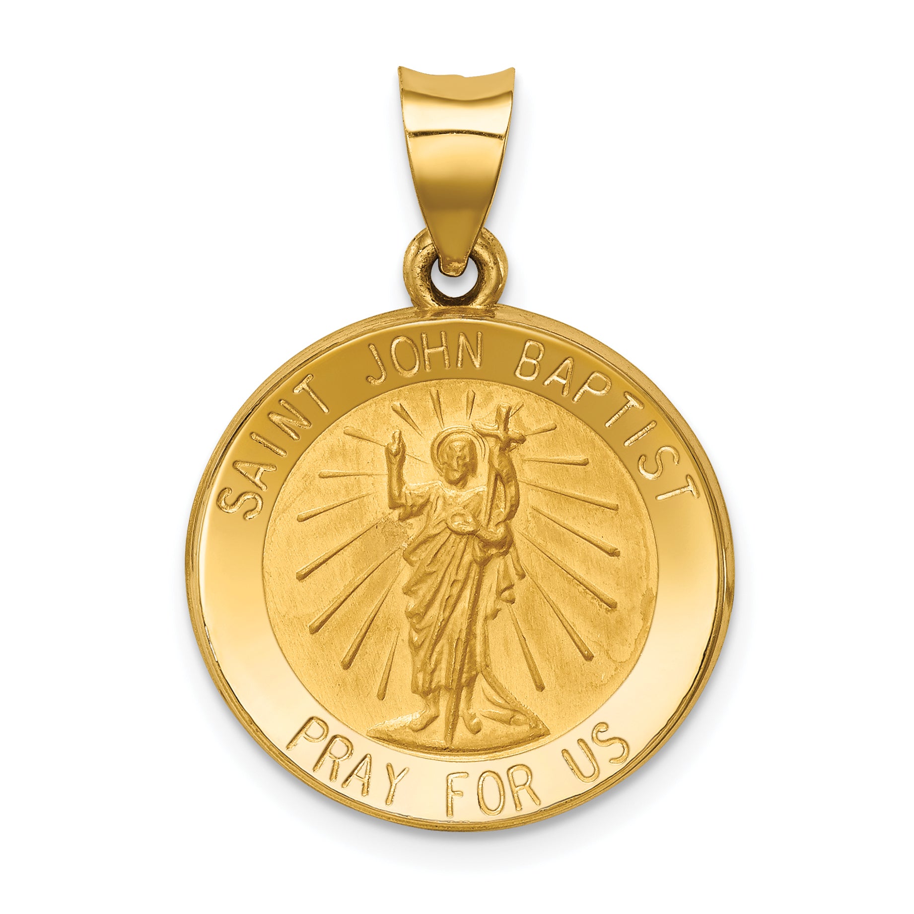 14k Polished and Satin St John Baptist Medal Hollow Pendant