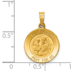 14K Polished and Satin St Joseph Medal Hollow Pendant