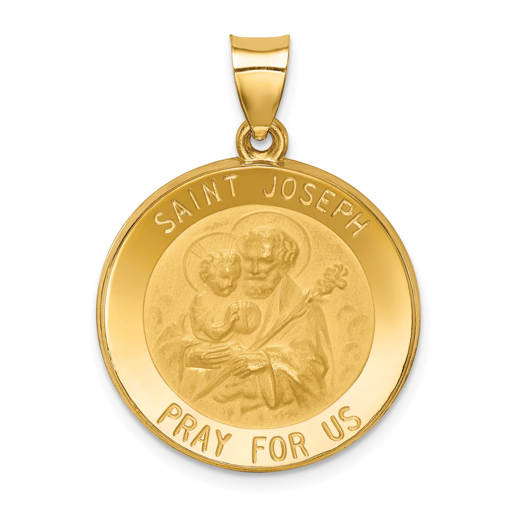 14k Polished and Satin St Joseph Medal Hollow Pendant