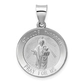 14K White Gold Polish/Satin St Jude Thaddeus Medal Hollow Pendant