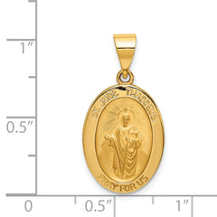 14K Polished and Satin St Jude Thaddeus Medal Hollow Pendant
