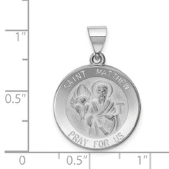 14K White Gold Polished and Satin St Matthew Hollow Pendant