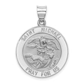 14k White Gold Polished/Satin St Michael Medal Hollow Pendant