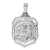 14k White Gold Polished and Satin St Michael Medal Hollow Pendant