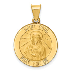 14k Polished and Satin St Paul Medal Hollow Pendant
