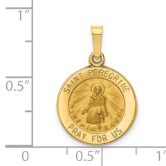 14K Polished and Satin St Peregrine Medal Hollow Pendant