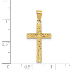 14K Etched Floral Cross Pendant