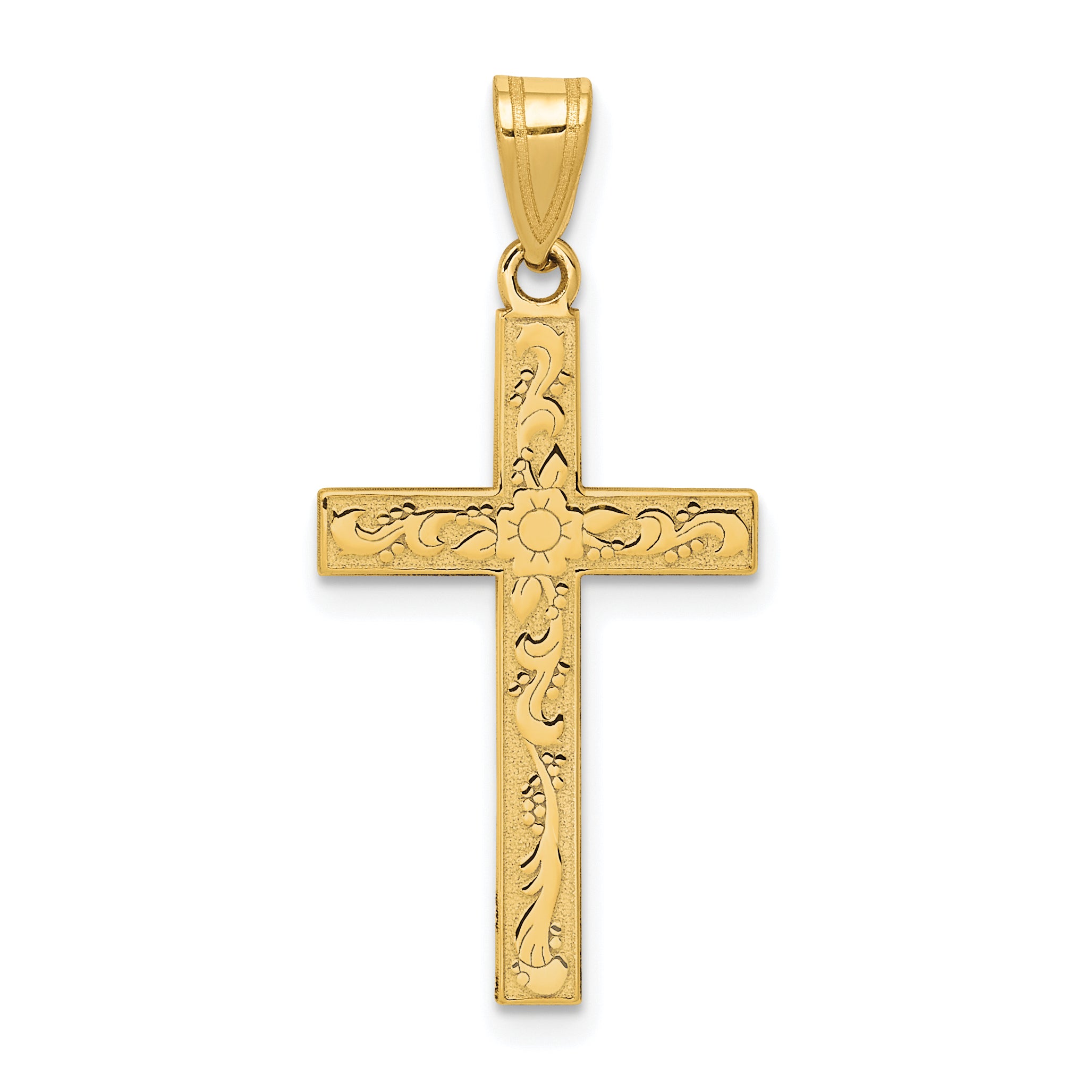 14k Etched Floral Cross Pendant