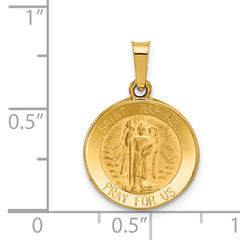 14K Polished and Satin St Raphael Medal Hollow Pendant