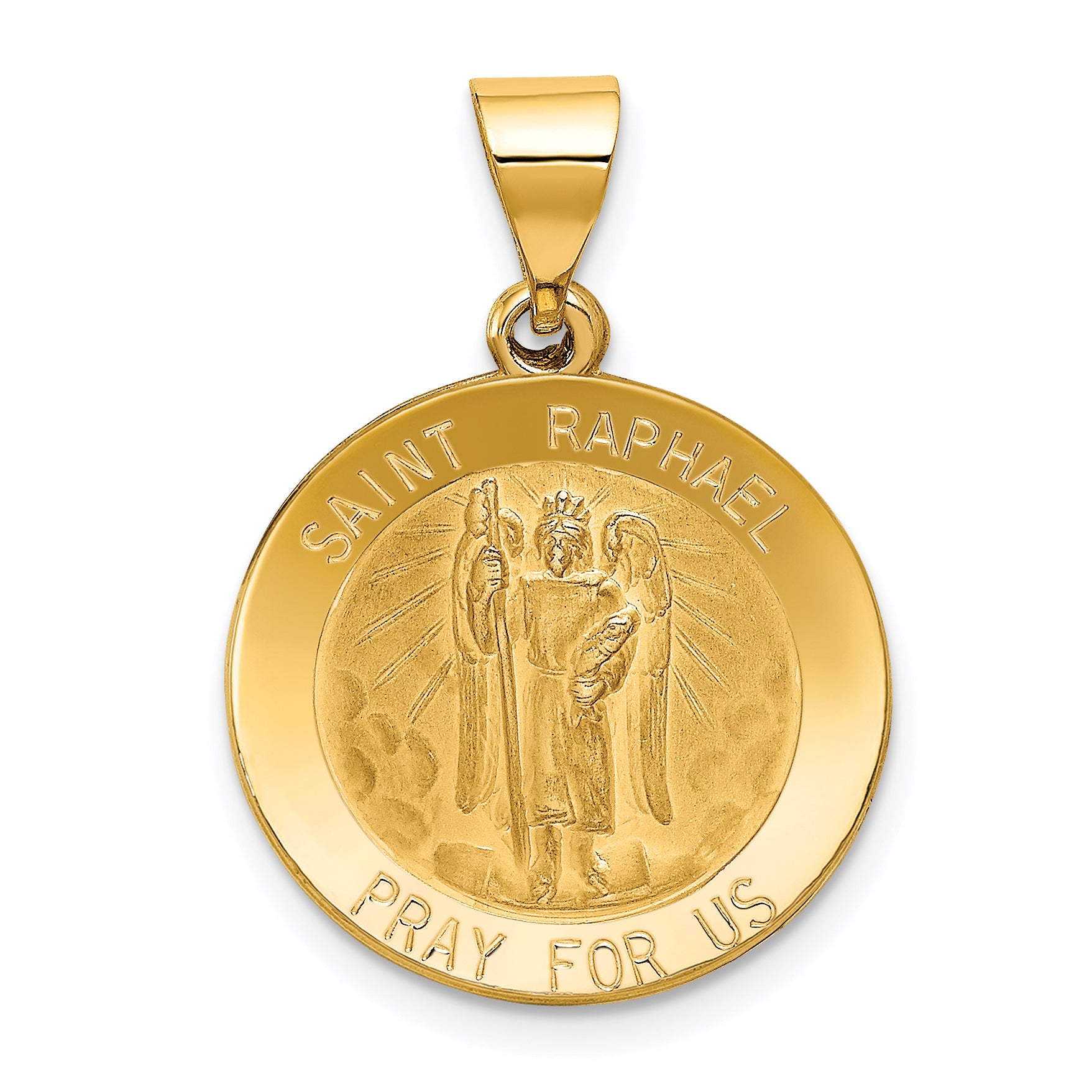 14k Polished and Satin St Raphael Medal Hollow Pendant
