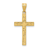 14k Etched Floral Cross Pendant