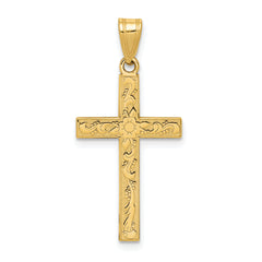 14k Etched Floral Cross Pendant