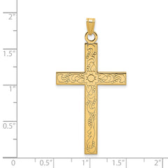 14K Etched Floral Design Cross Pendant