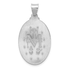 14K White Gold Polished/Satin Miraculous Medal Hollow Pendant