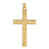 14k Etched Floral Design Cross Pendant