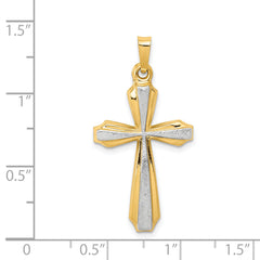 14K with Rhodium Textured and Polished Passion Cross Pendant