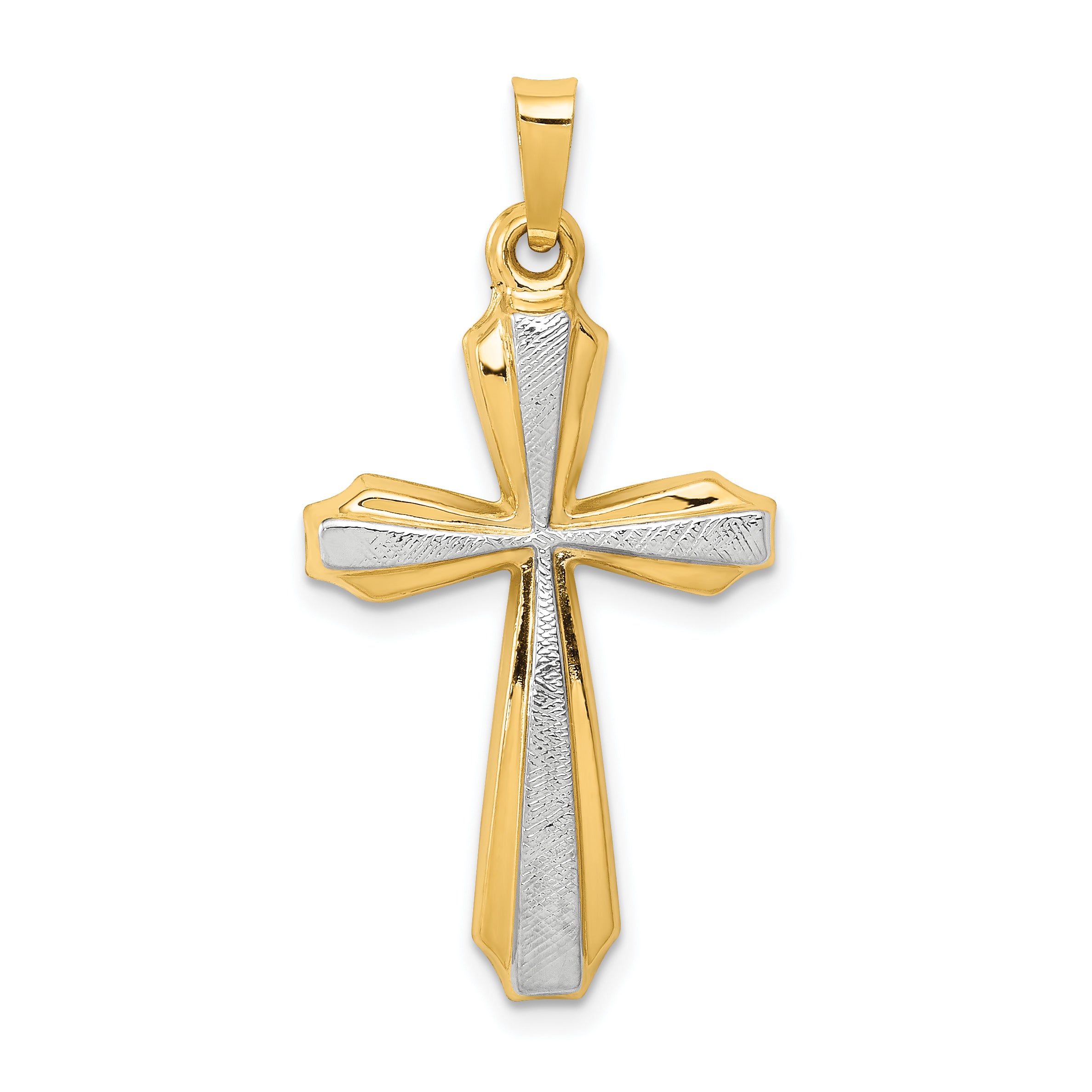 14K with Rhodium Textured and Polished Passion Cross Pendant