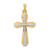 14K with Rhodium Textured and Polished Passion Cross Pendant