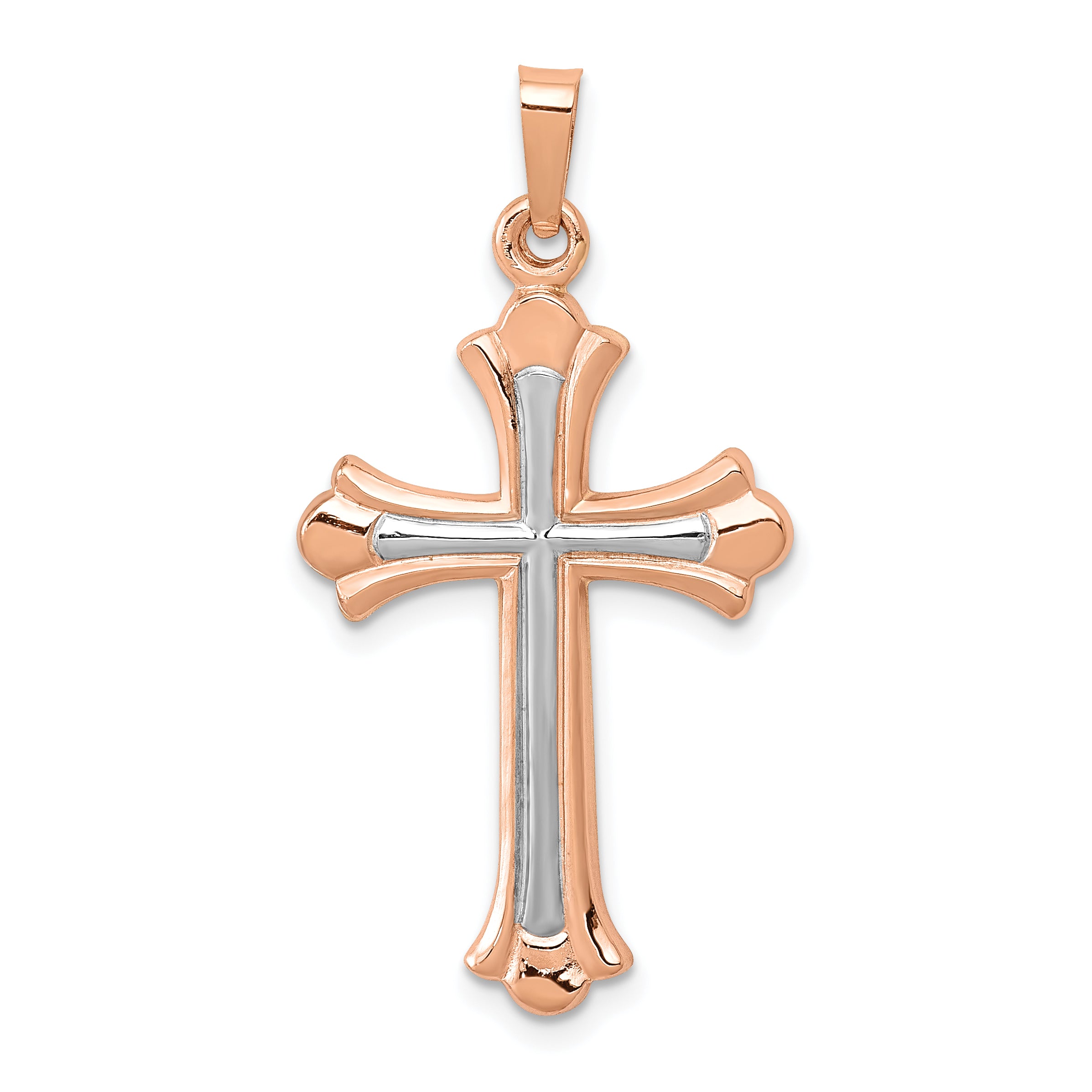 14K Rose Gold W/ White Rhodium Cross Pendant