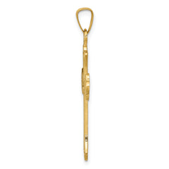 14K Textured and Polished Fleur de lis Cross Pendant