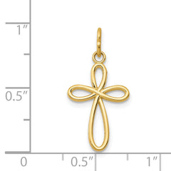 14K Gold Polished Small Ribbon Cross Pendant