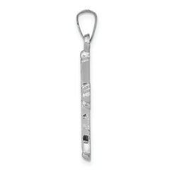 14K White Gold Textured and Polished Fleur de lis Cross Pendant