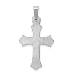 14K White Gold Textured and Polished Fleur de lis Cross Pendant