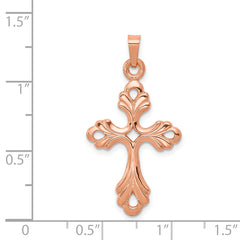 14K Rose Gold Polished Fleur De Lis Cross Pendant