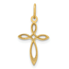 14K Gold Polished Small Ribbon Cross Pendant