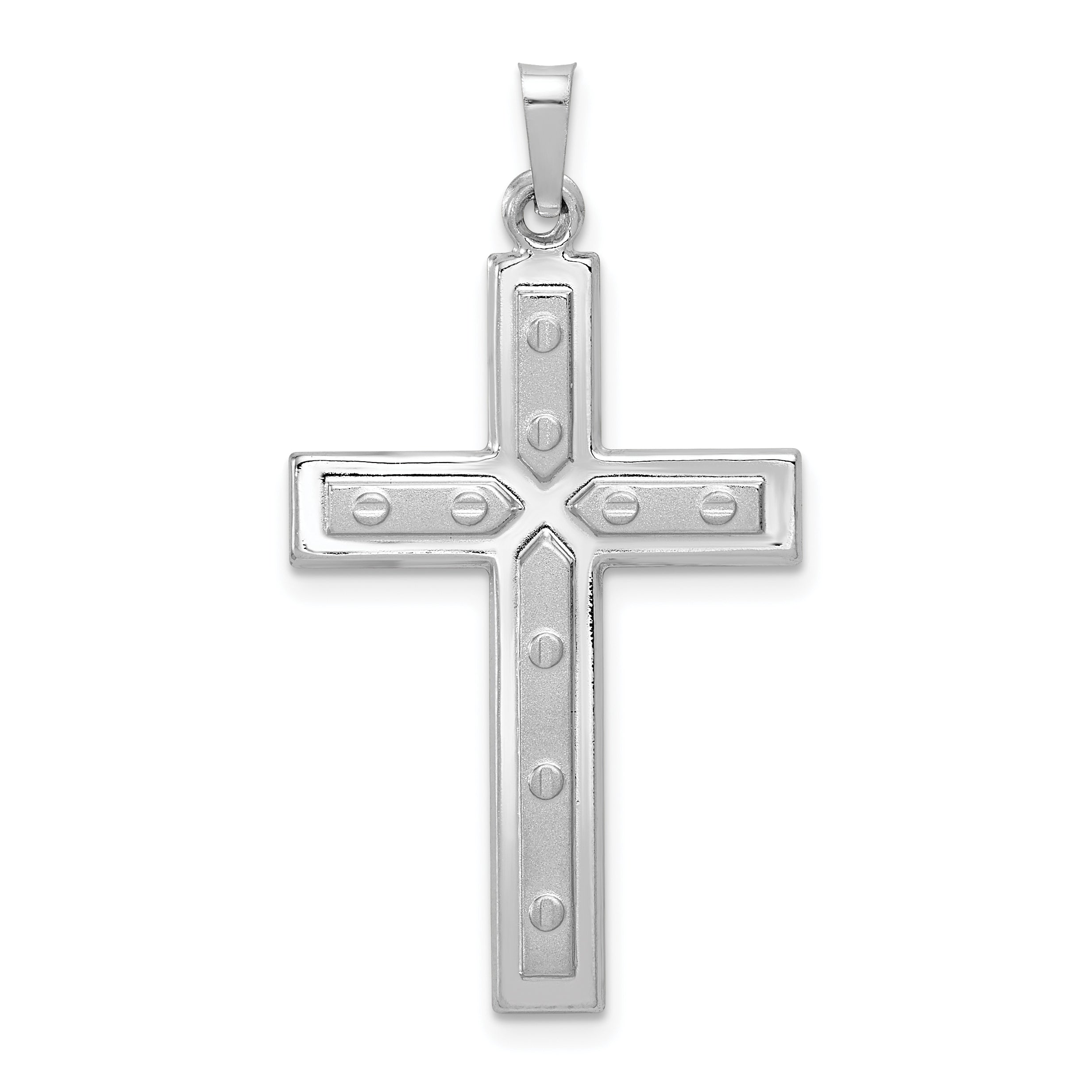 14k White Gold Polished and Satin w/Dots Cross Pendant