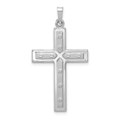 14k White Gold Polished and Satin w/Dots Cross Pendant