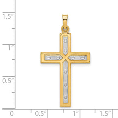 14K w/Rhodium Polished & Satin Cross Pendant