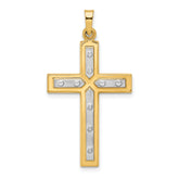 14K W/Rhodium Polished and Satin Cross Pendant