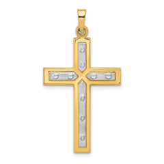 14K W/Rhodium Polished and Satin Cross Pendant