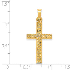 14K Polished Lattice Textured Cross Pendant