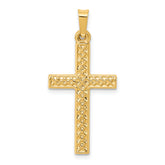 14k Polished Lattice Textured Cross Pendant