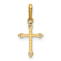 14K Polished Beaded CZ Cross Charm