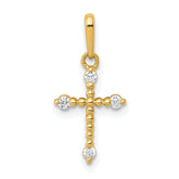 14k Polished Beaded CZ Cross Charm
