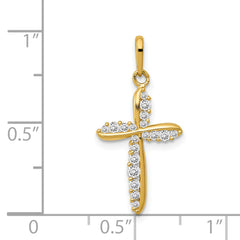 14K Polished CZ Cross Charm