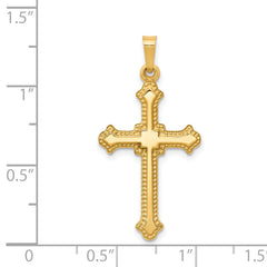 14K Polished Fleur de Lis Cross Pendant