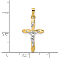 14K Two-tone Polished INRI Crucifix Pendant