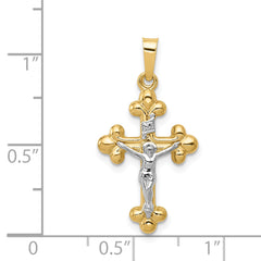 14K Two-tone Polished Budded INRI Crucifix Pendant