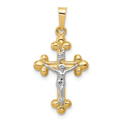 14k Two-tone Polished Budded INRI Crucifix Pendant
