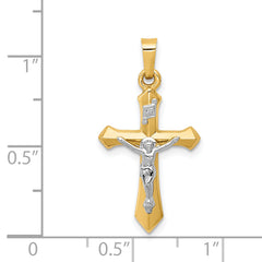 14K Two-tone Polished INRI Crucifix Pendant