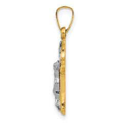 14K Two-tone Polished and Textured INRI Crucifix Pendant