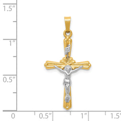 14K Rhodium-plated Polished INRI Crucifix Pendant