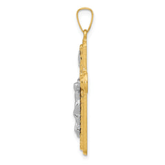 14K Two-tone Polished and Textured INRI Crucifix Pendant