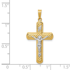 14K Two-tone Polished and Textured INRI Crucifix Pendant