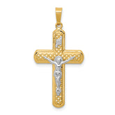 14k Two-tone Polished and Textured INRI Crucifix Pendant