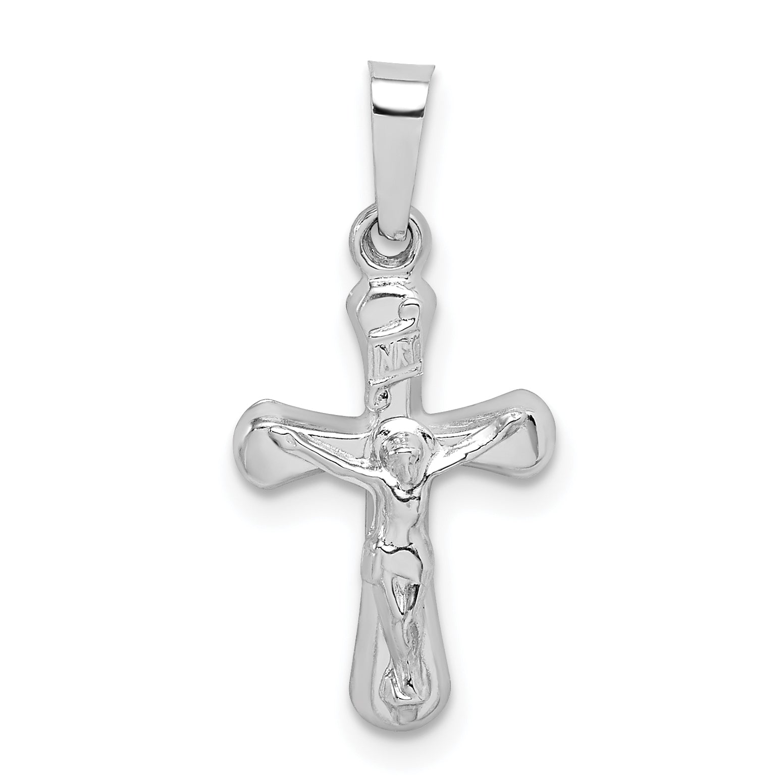 14k White Gold Polished INRI Rounded Crucifix Pendant